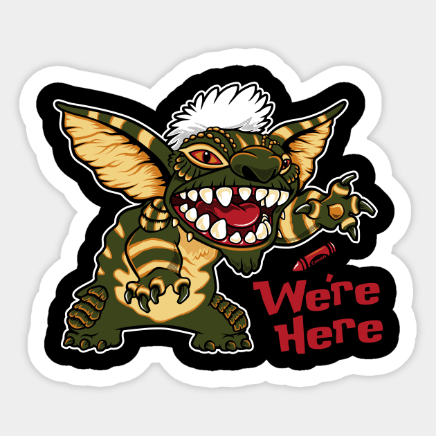 We're Here - Gremlins - Stripe - Stitch - 80's Cult Movie Sticker by Nemons